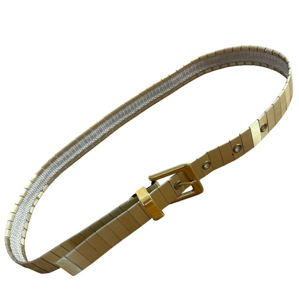 Vintage Gold Metal Scale Link Belt Skinny Metallic Adjustable Cinch Waist 33 in